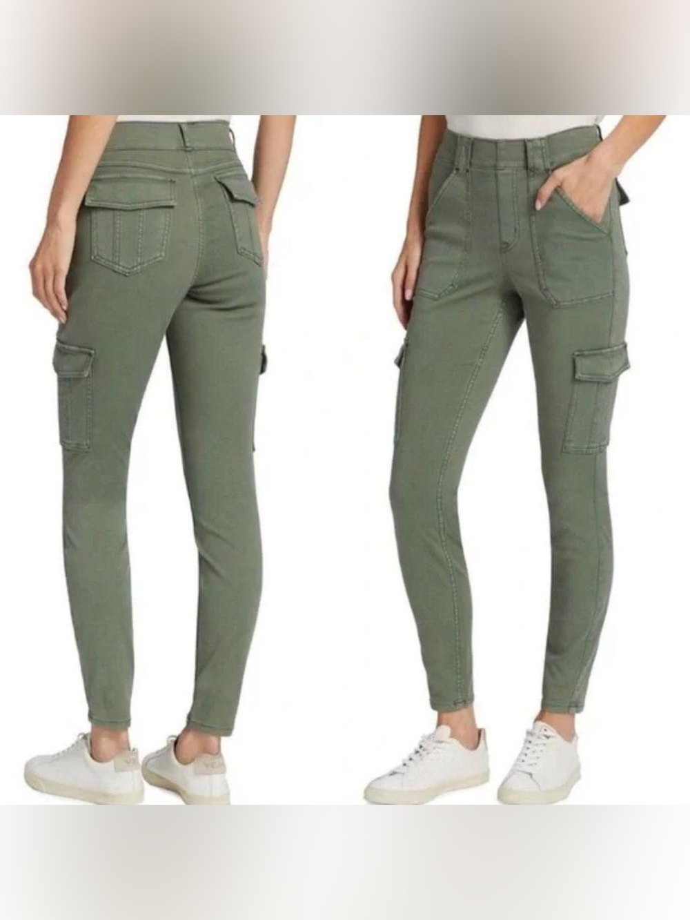 Spanx Stretch Twill Ankle Sage Green Cargo Pants, XL, Chic Casual Comfy Utility